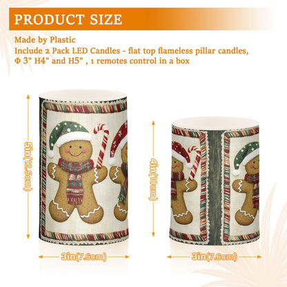 ALAZA Christmas Gingerbread Candy Cane03 Flickering Flameless Candles Battery Operated with Remote Timer,Tea Light Candles LED Pillar Votive Candles Set of 2 for Outdoor Indoor Decorations