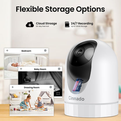 Cinnado 2K Home Security Cameras-2.4Ghz WiFi Indoor Camera with 360° Motion Detection for Pets/Nanny/Baby/Dog, 2 Way Audio, 24/7 SD Card Storage, Cloud Storage, Works with Alexa & Google Home, D1 4P