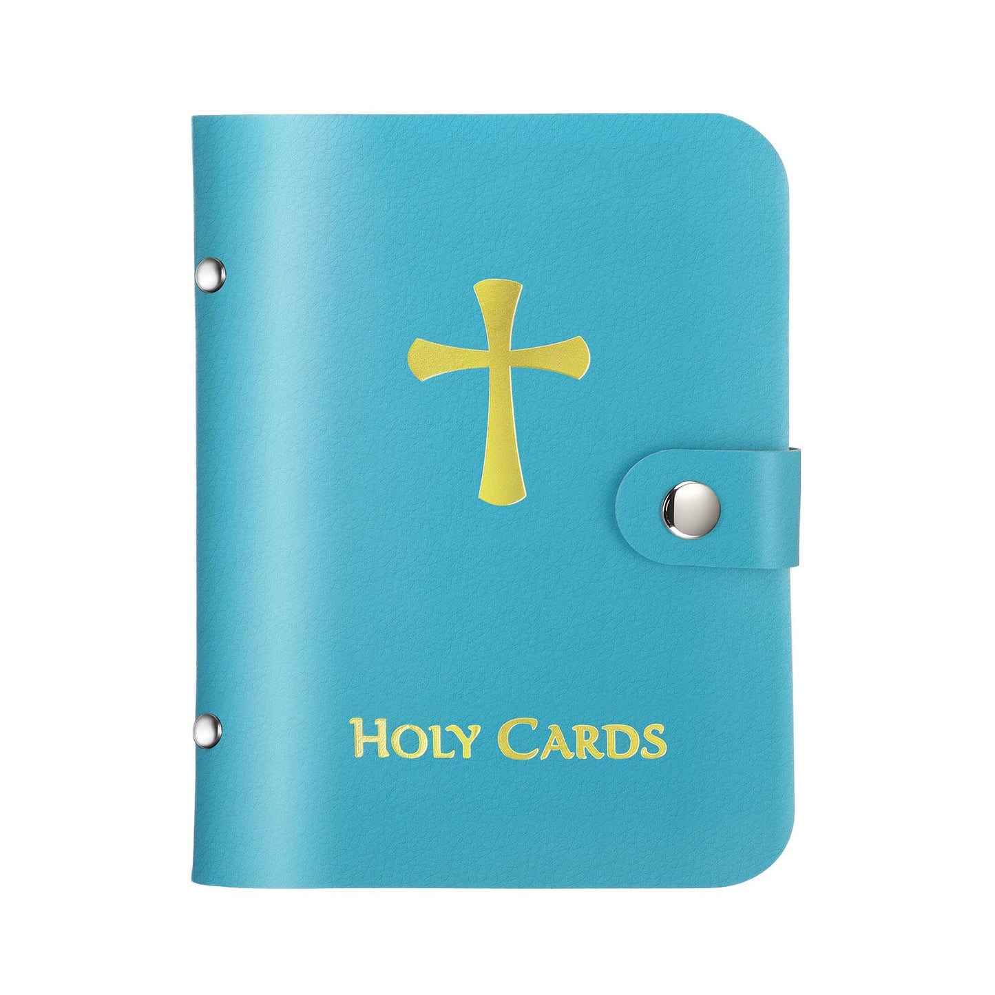 Lerheedi Holy Card Holder Case Faux Leather, up to 40 Prayer Cards with Snap Closure, Portable for Travel, Ideal Religious Gift for Adults, Unisex (Blue)