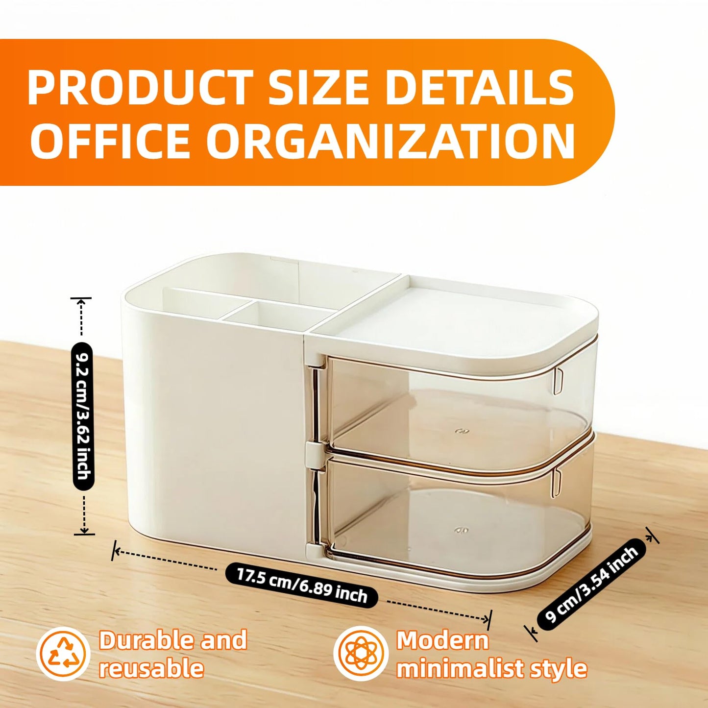 SHUTKMVCW Desk Organizer with 3 Compartments and 2 Drawers, Multi-Functional Pencil Holder for Desk Organizers and Accessories for School, Home, Office Supplies, ‎6.89" x3.54" x 3.62''