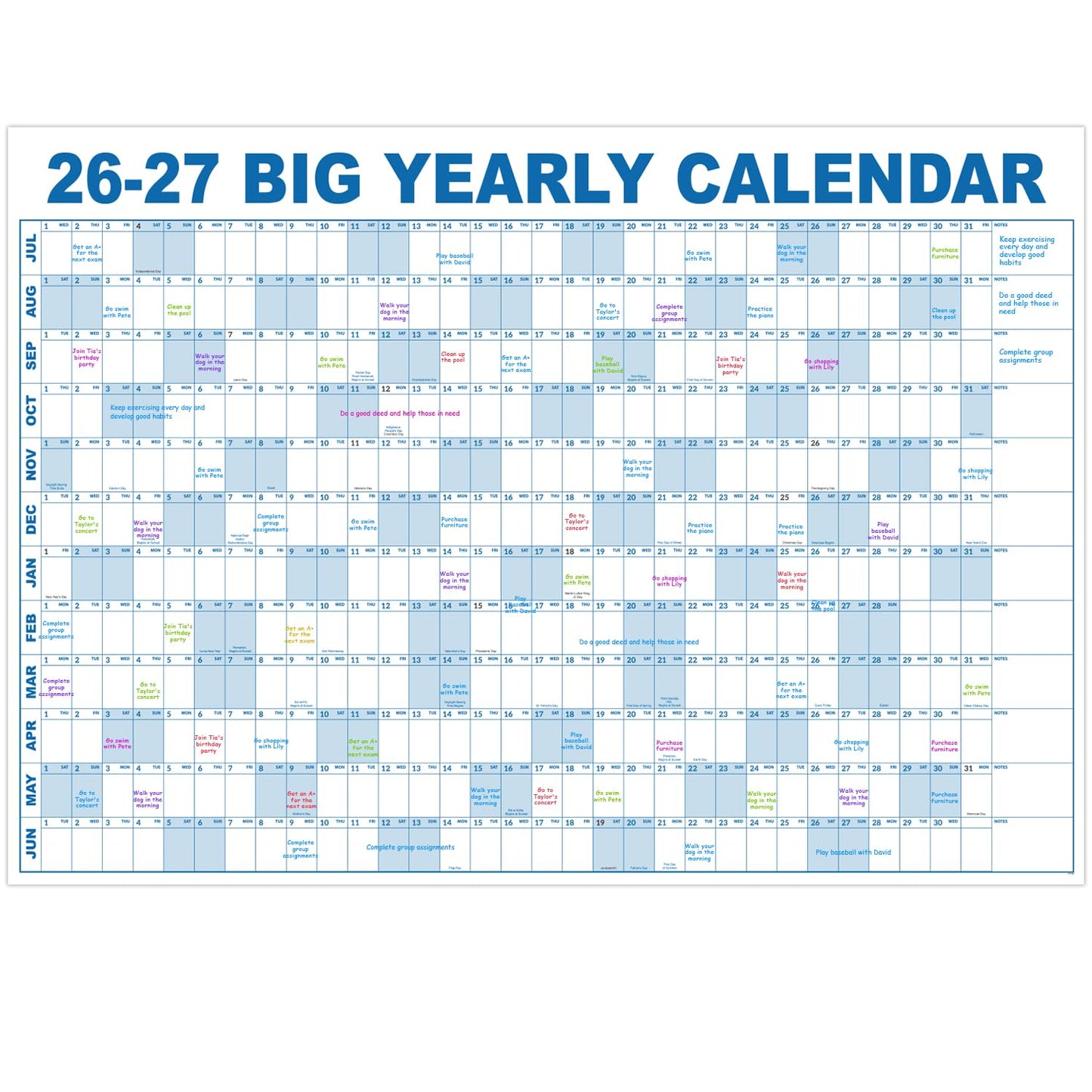 2026-2027 Dry Erase Wall Calendar - July 2026- June 2027, 35.2" x 50", Extra Large Yearly Wall Calendar 2026-2027, 12-Month Note Section & 365 Daily Block, 10 Round Stickers, Perfect for Home, Office and School