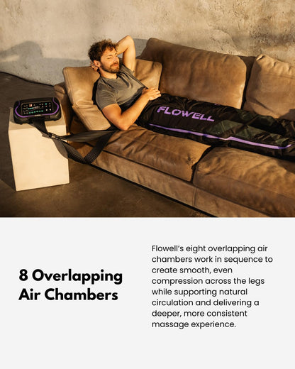Flowell Air Pressure Therapy System – FDA Cleared (K243791) Sport Deluxe Compression Pants – 8-Chamber Leg Compression for Daily Recovery & Circulatory Support