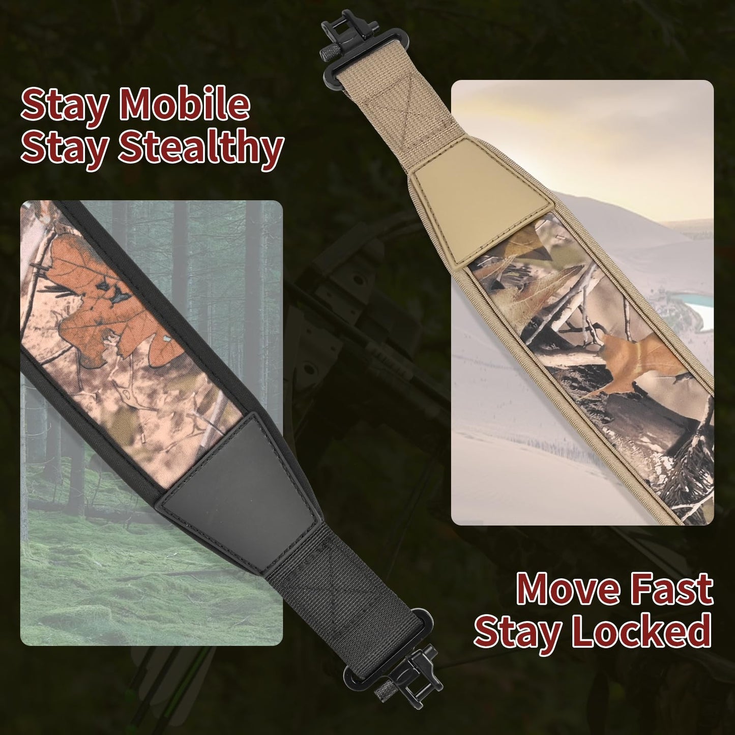 SPG Crossbow Strap Fits Most Model - Adjustable Crossbow Sling Strap Non-Slip Pad Crossbow Sling Two Points Camo Shoulder Strap with Heavy Duty Webbing for Crossbow Accessory (Khaki Camo)