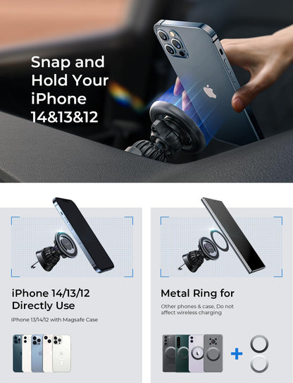 LISEN for MagSafe Car Mount [360° Rotation] Magnetic Phone Holder for Car Vent Phone Mount, Hands Free Phone Mount for Car Accessories, Phone Car Mount for iPhone Includes Vent/Dashboard Mount, Black