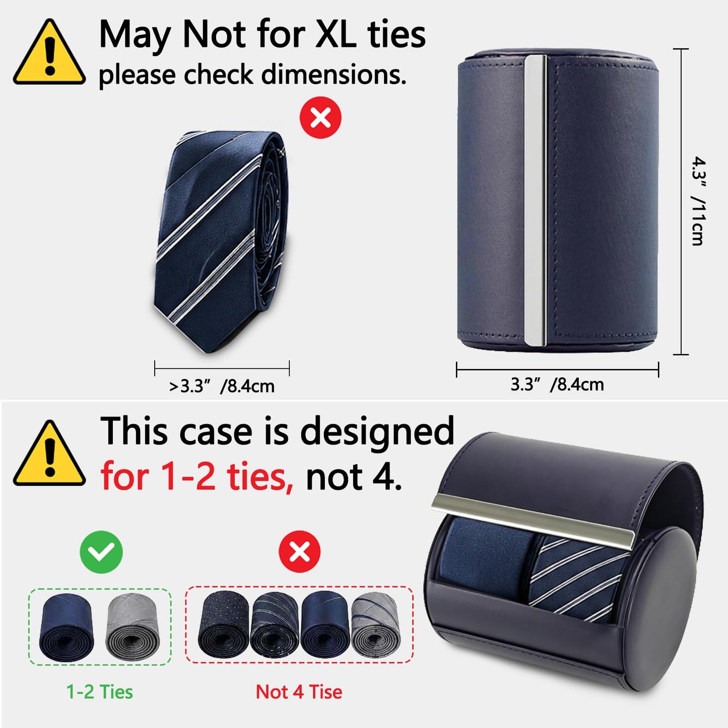 YY YEARCHY Men's Necktie Travel Case, Tie Anti-Wrinkle Organizer Box - Formal Cylinder Shape (Blue)