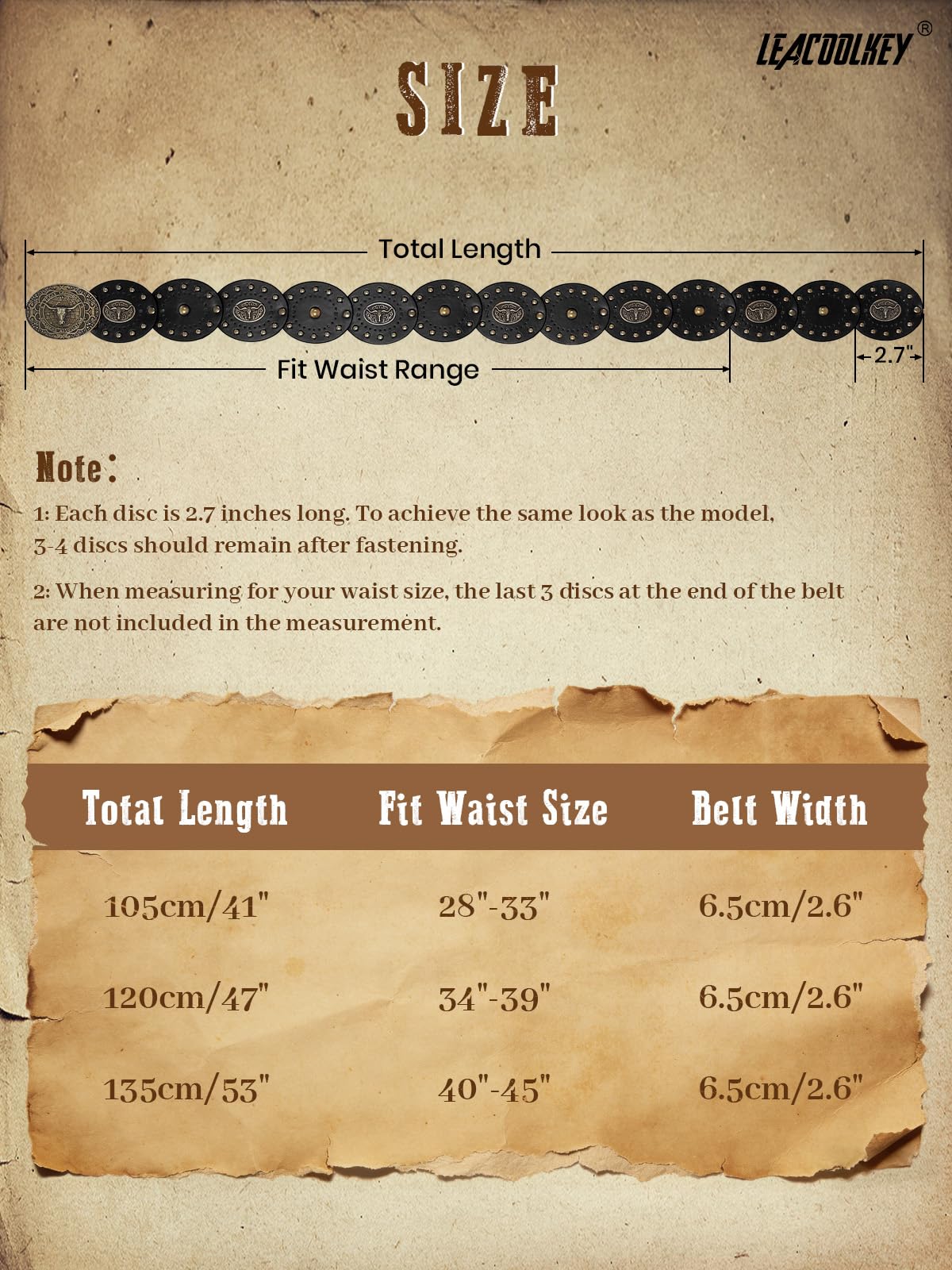LEACOOLKEY Women's Boho Disc Belt Cowboy Wide Western Concho Leather Belt for Dresses Jeans Pants