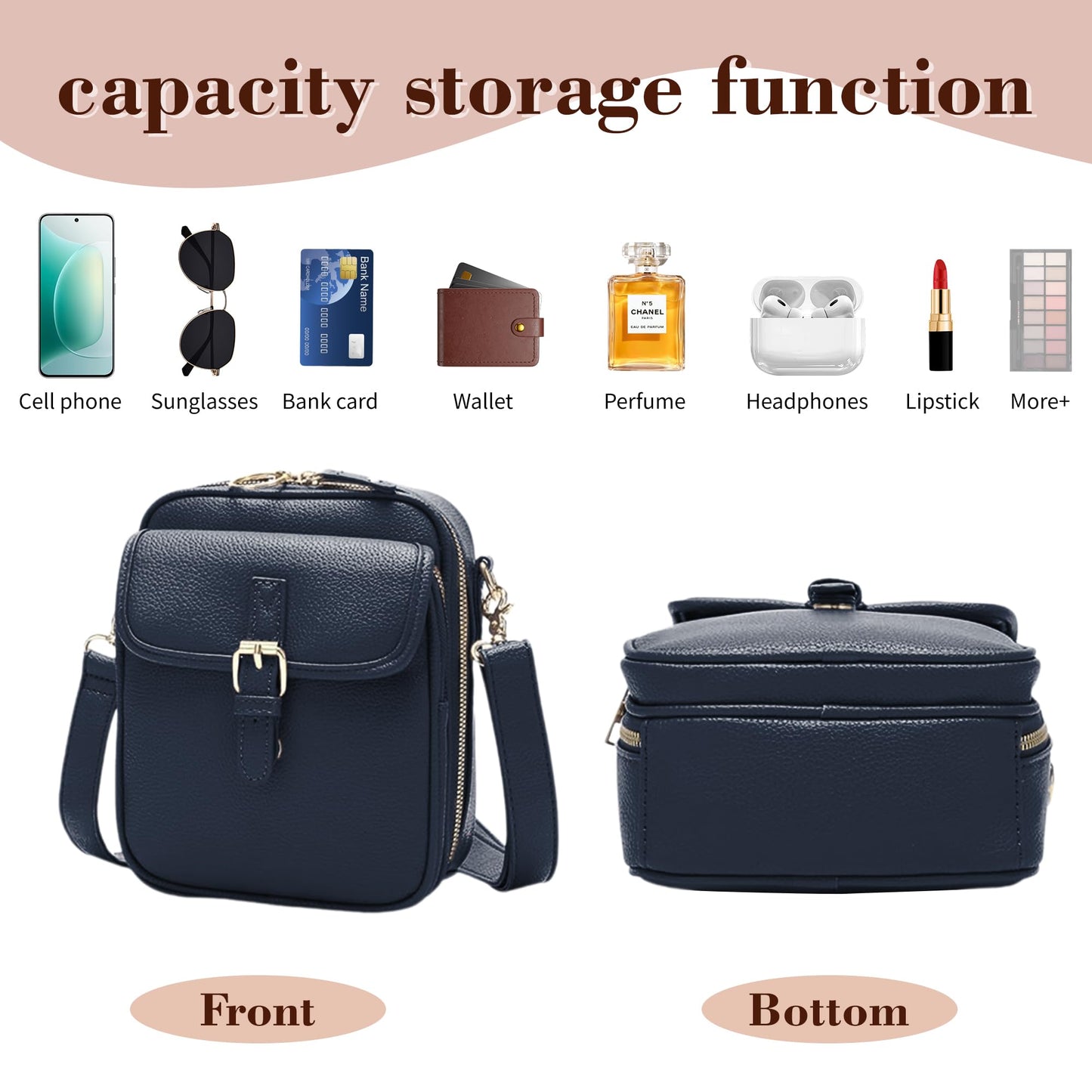 Leather Crossbody Bags for Women Travel Small Crossbody Purse Anti Theft Waterproof Bum Bag with Built in Wallet