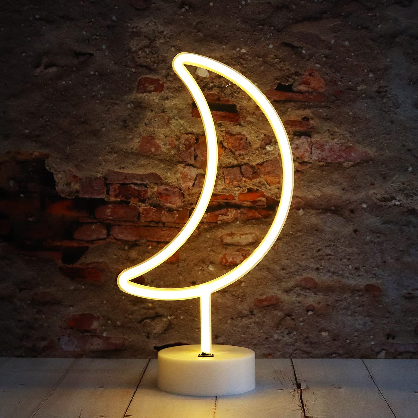 Vicila LED Moon Neon Signs, Crescent Night Lights Ramadan Decor USB Battery Operated Moon Lamp for Birthday Party, Wedding, Halloween, Christmas Decorations-Holder Base(Warm White)