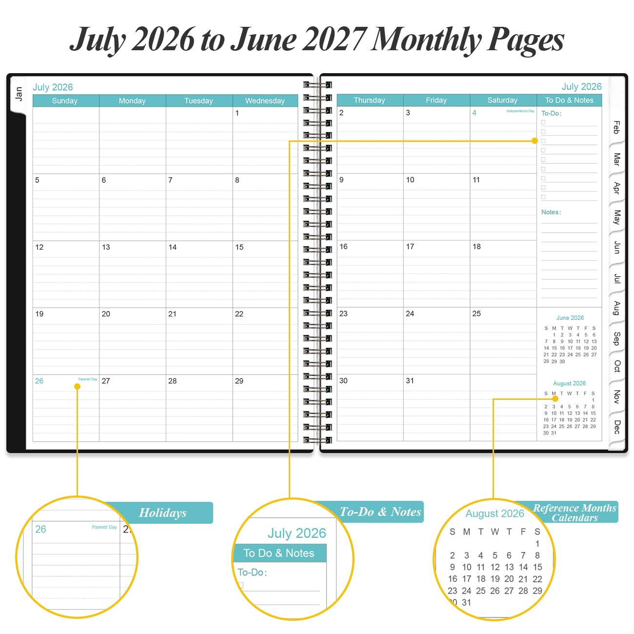 2026-2027 Planner - 8.5" x 11" Weekly Monthly Planner from July 2026 to June 2027 with 12 Monthly Tabs, Inner Pocket, Elastic Closure, Black