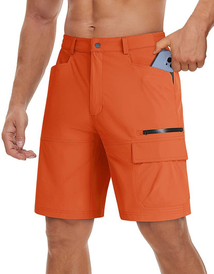 TACVASEN Mens 10" Lightweight Hiking Outdoor Cargo Travel Shorts Quick Dry Casual Breathable Fishing Dress Golf Summer Shorts Orange 34