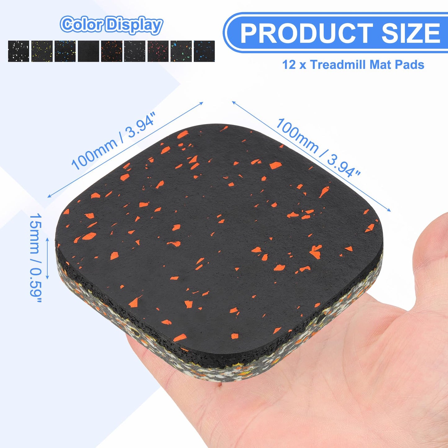 PATIKIL 12 Pcs Treadmill Mat Pads, 4x4x0.6 High Density Foam Anti Vibration Pad Sound Proof Floor Mat Exercise Equipment Mat for Carpet Protect Noise Reduction Home Gym, Orange