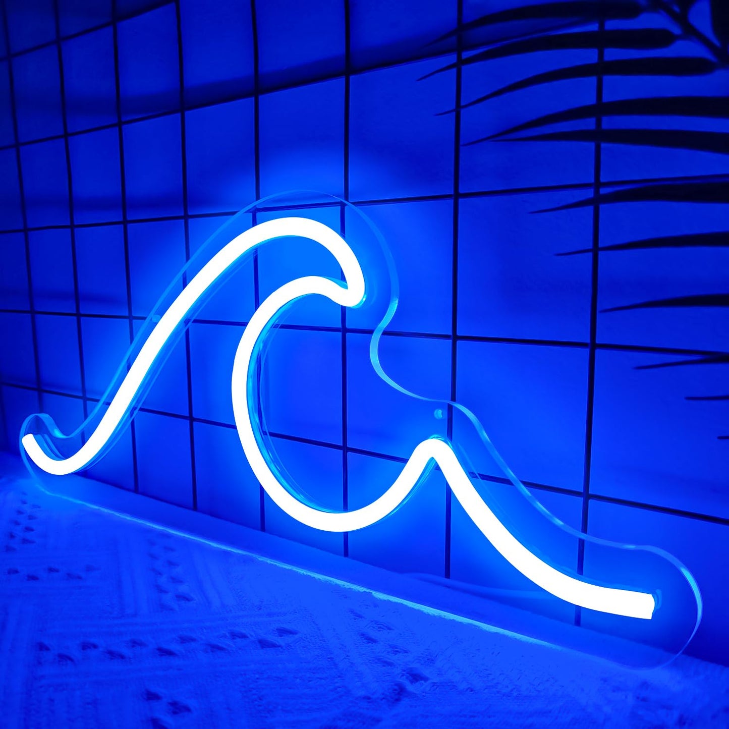 Ajoyferris Wave Neon Sign For Wall Decor Dimmable Led Neon Wave Sign Night Lights Led Wave Sign Ocean Neon Sign for Living Room Bedroom Office Bar Birthday Party Christmas Gift(16.5x7inch,Blue)