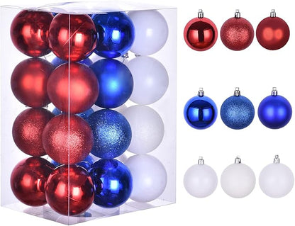 30ct Halloween Ball Ornaments, Shatterproof Halloween Tree Decorations, Perfect Hanging Ball for Indoor/Outdoor Holiday Party Decor (Red, Blue & White, 2.36'')