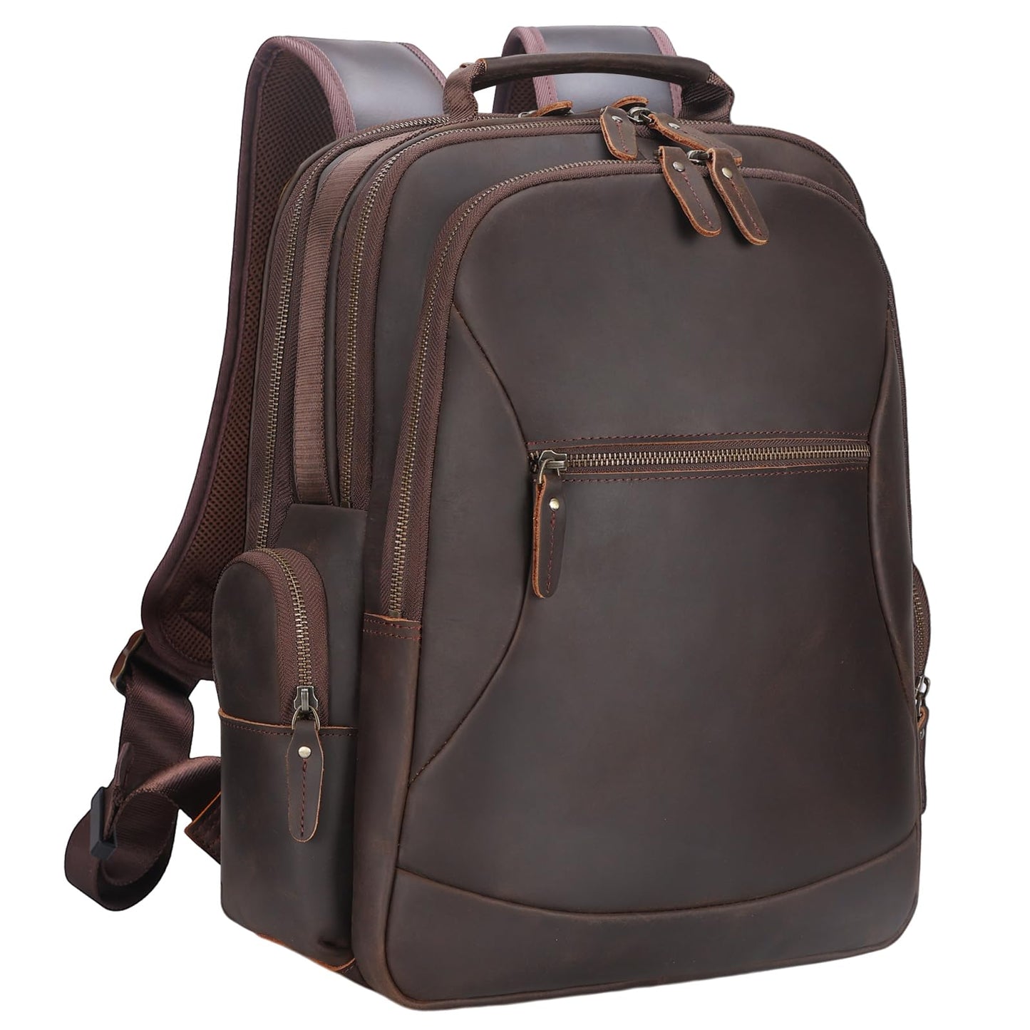 TIDING Vintage Full Grain Leather 15.6 Inch Laptop Backpack for Men Large Capacity Travel Rucksack Weekender Camping Daypacks
