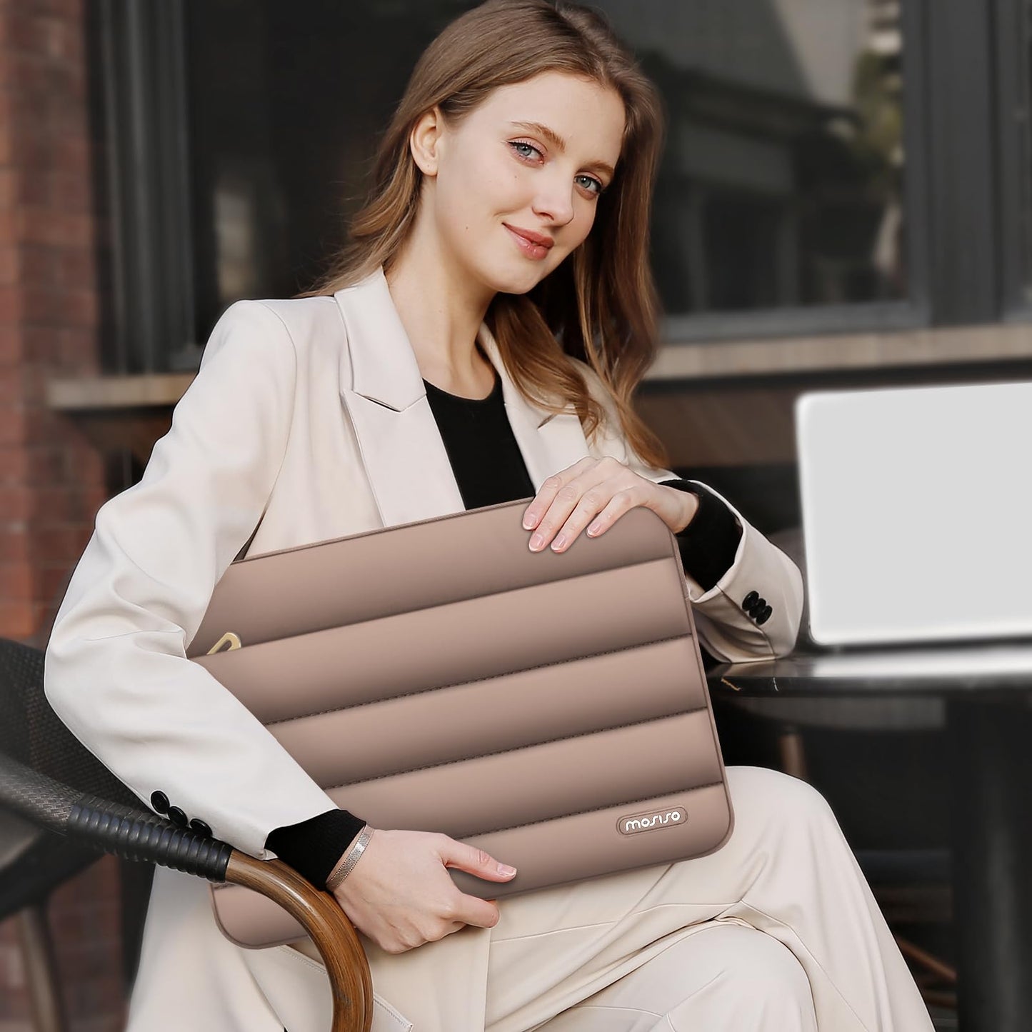 MOSISO Laptop Case 16 inch, 15-15.6 inch Puffy Laptop Sleeve Compatible with MacBook Pro 16 M5 M4 M3 M2 M1, HP Dell ASUS Acer Toshiba Lenovo, Polyester Horizontal Bag with Small Case, Brown