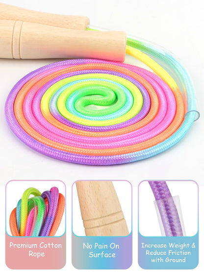 Jump Rope for Kids, Lorvain Adjustable Skipping Rope, Kids Jump Ropes with Wooden Handle for Girls Boys, Weighted Jumping Ropes for Fitness Workout Exercise Outdoor Fun Activity