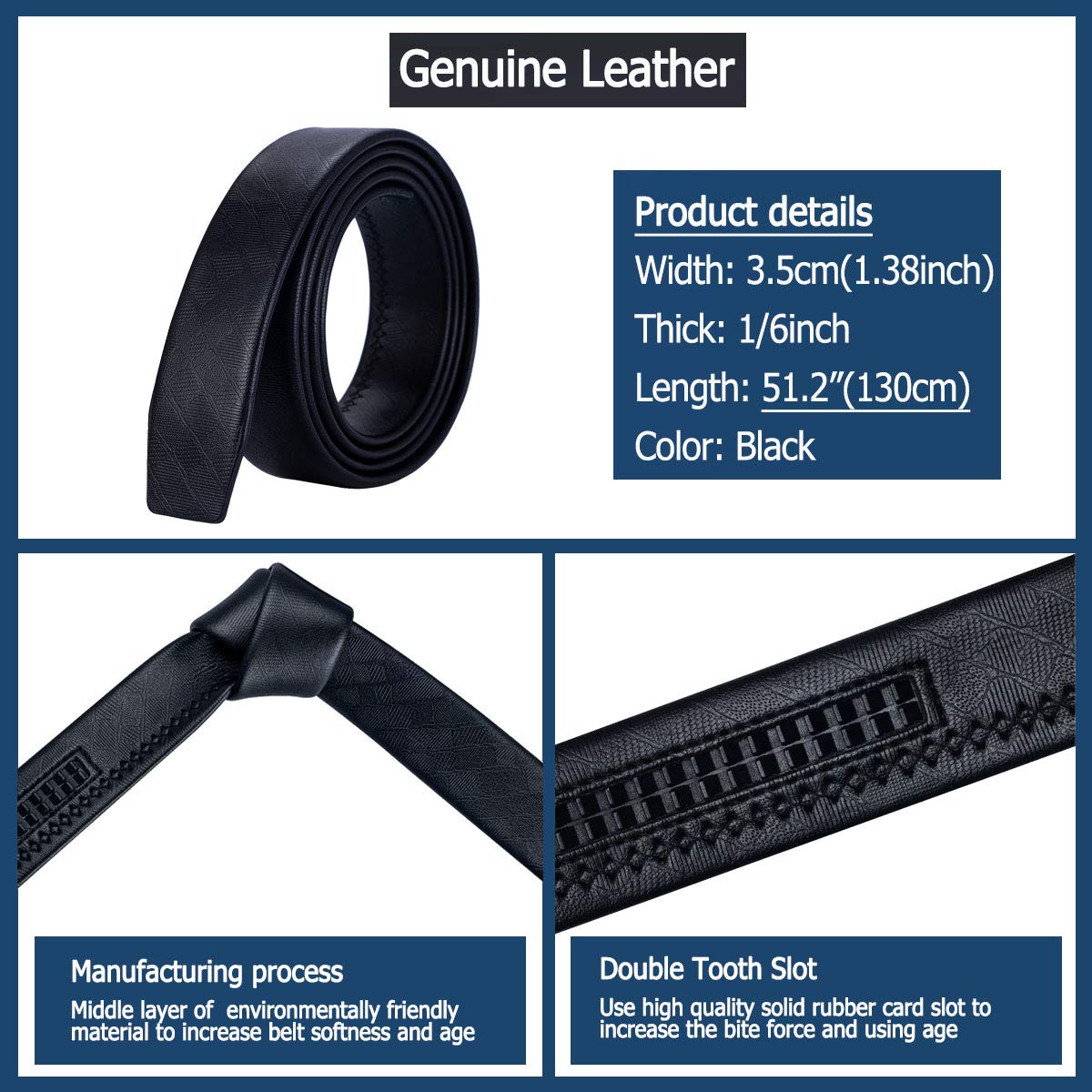 Barry.Wang Mens Belts Leather Ratchet 1 3/8" Dragon Buckle Adjustable Designer Black Belt Click Slide Automatic Strap Christmas Business