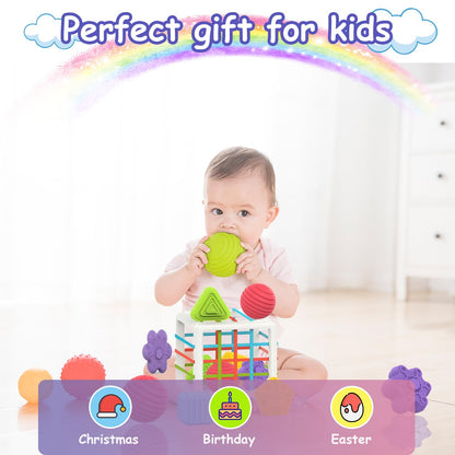 MINGKIDS Montessori Toys for 1 Year Old, 6 Pc Multi Sensory Shape, Toddler Developmental Learning Birthday Gifts, Baby Toys 12 Month