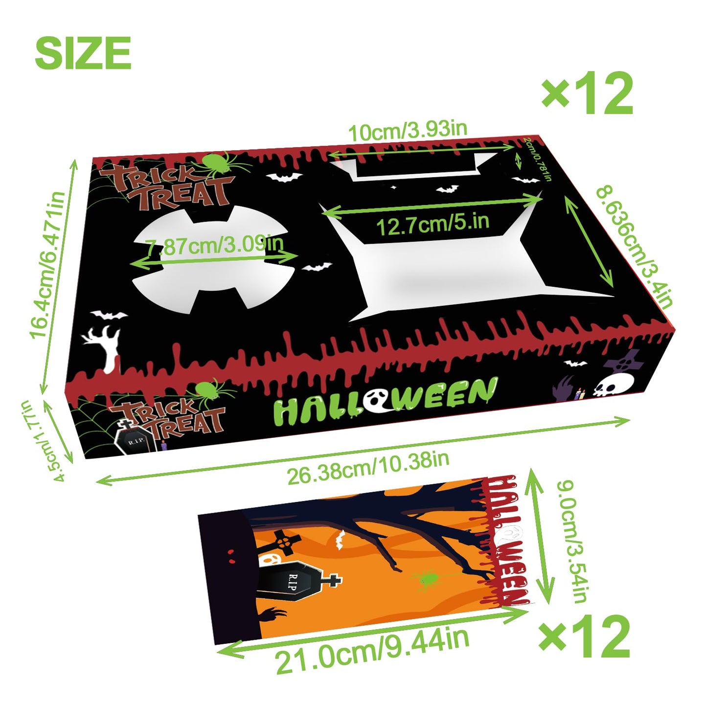 Movie Night Supplies(24pcs)-Neon Style Movie Night Snack Trays*12+Popcorn Buckets*12,Kid's Birthday Party,Game Night,Movie Night Snack Trays with Popcorn Bags. (Horror theme)