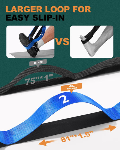 Trideer Stretching Strap for Physical Therapy, Non-Elastic Yoga Strap with 10 Loops, Durable Nylon Stretch Bands for Exercise, Pilates, Gymnastics, Leg Stretcher with Guidance