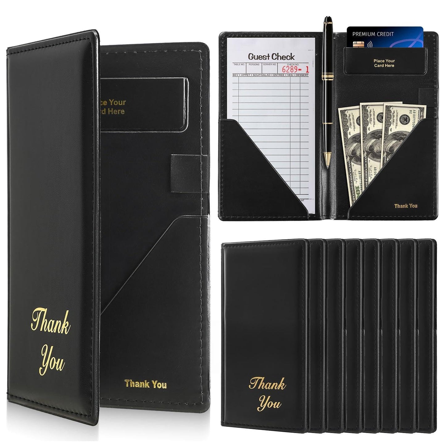 MYFULLY Check Presenters for Restaurants 9" x 5", 8 Pack Guest Check Card Holders Premium Leather Bill Server Books for Waiters and Waitresses, Ideal for Restaurants, Cafes, Bars (8)
