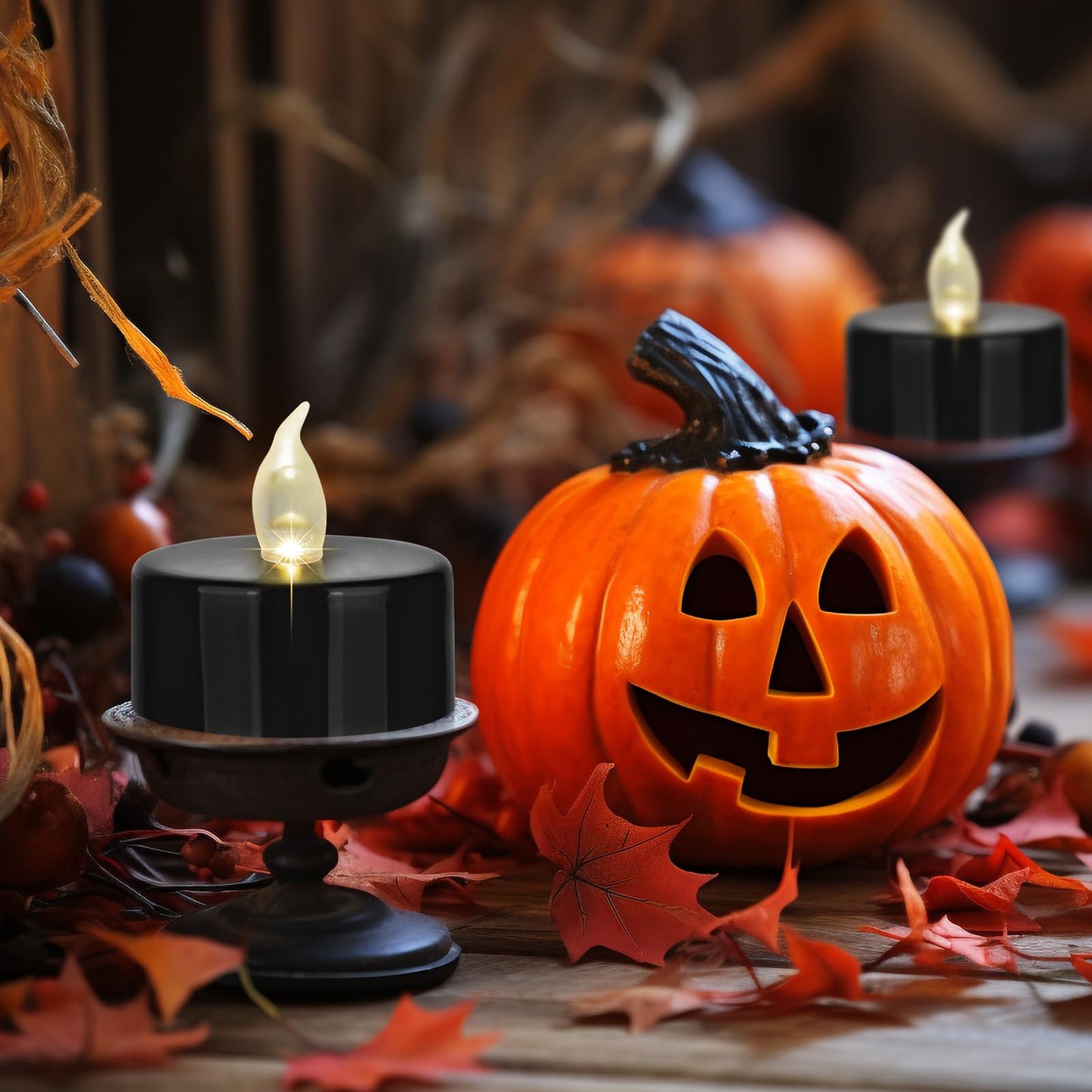 Hanzim Battery Operated LED Tea Lights: 12PACK Flameless Votive Candles Lamp Realistic and Bright Flickering Holiday Gift Long Lasting 200Hours for Seasonal & Festival Celebration Black