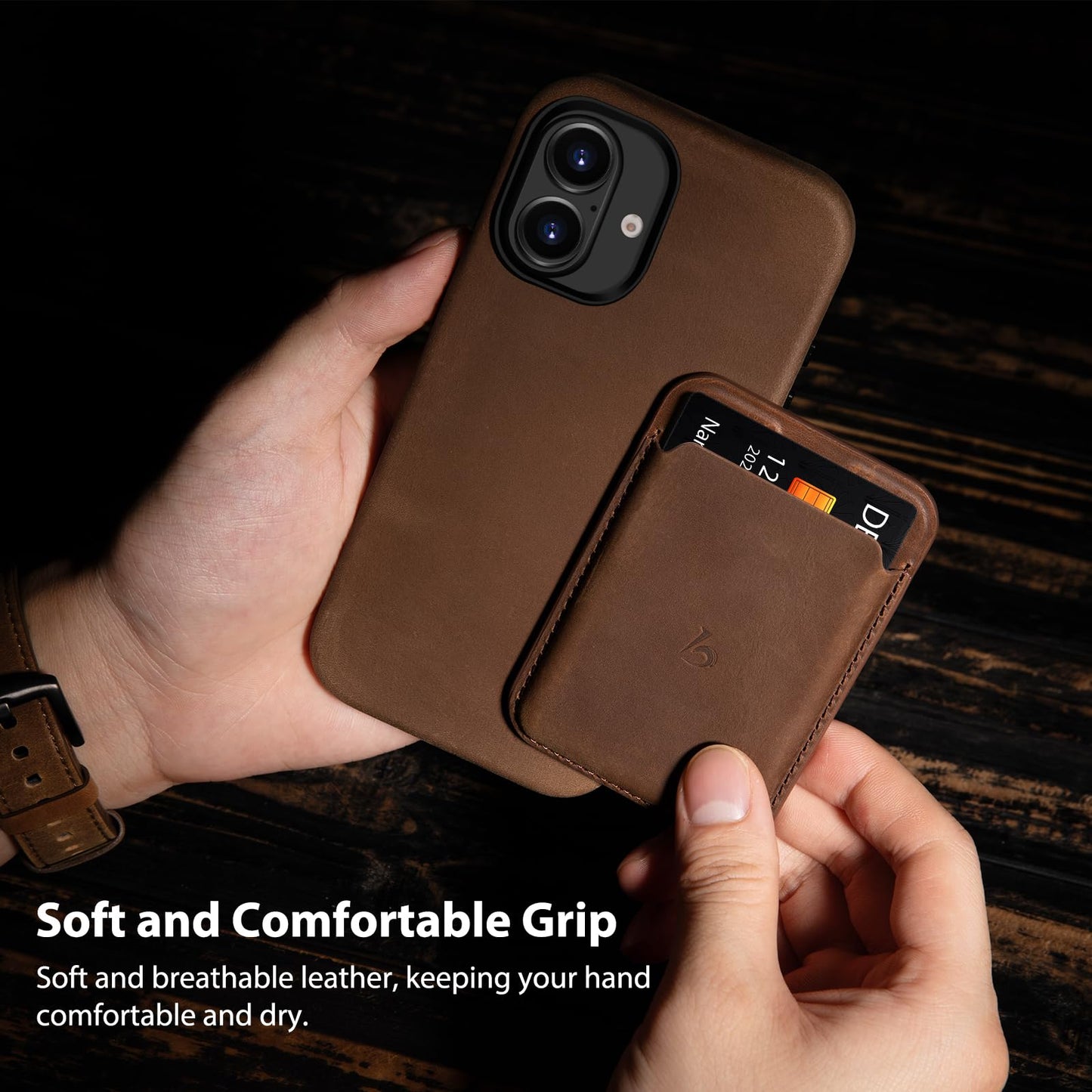 Belemay Handcrafted Crazy Horse Leather Case for iPhone 16, Compatible with MagSafe, Vintage Aesthetic, Two-Tone Effect, Unique Patina, Camera Control Button, Metal Buttons (6.1"), Vintage Brown