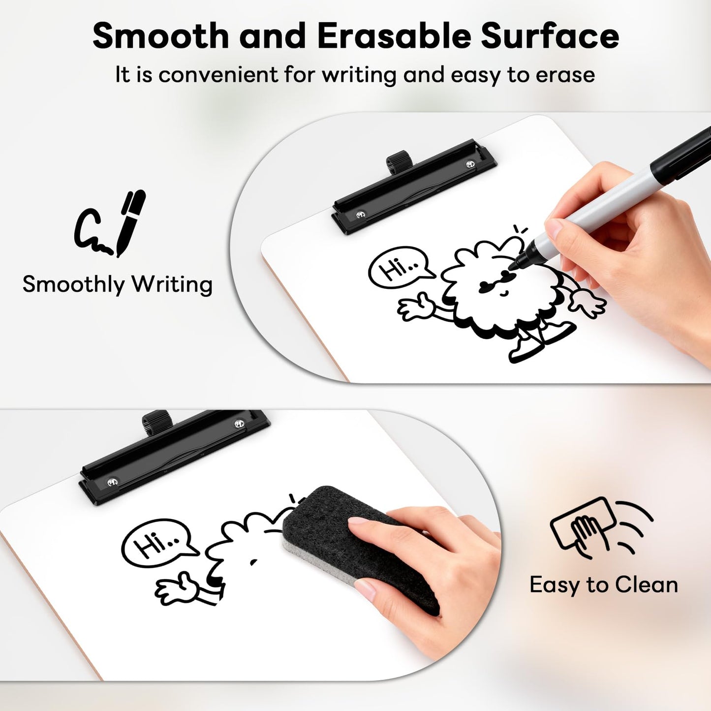 Zoenley Dry Erase Wood Clipboard with Pen Holder, 9 x 12.5'' Double-Sided White Board for Classroom, Students, Kid, Clip Board 8.5x11'' with Low Profile Black Clip, Office & School Supply(15 Pack)