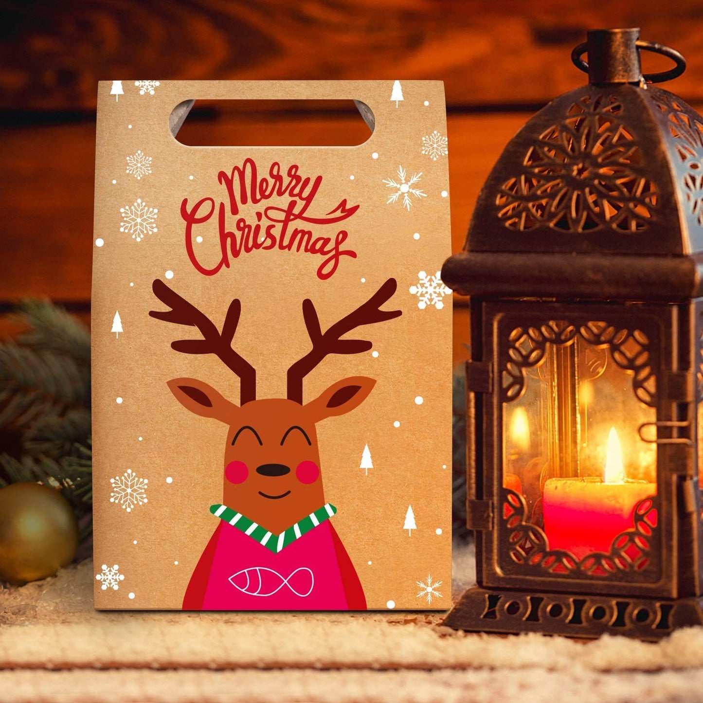 LOKIPA Christmas Kraft Paper Gift Boxes, 24pcs Christmas Party Treat Goody Candy Boxes for Xmas Party Bag Fillers