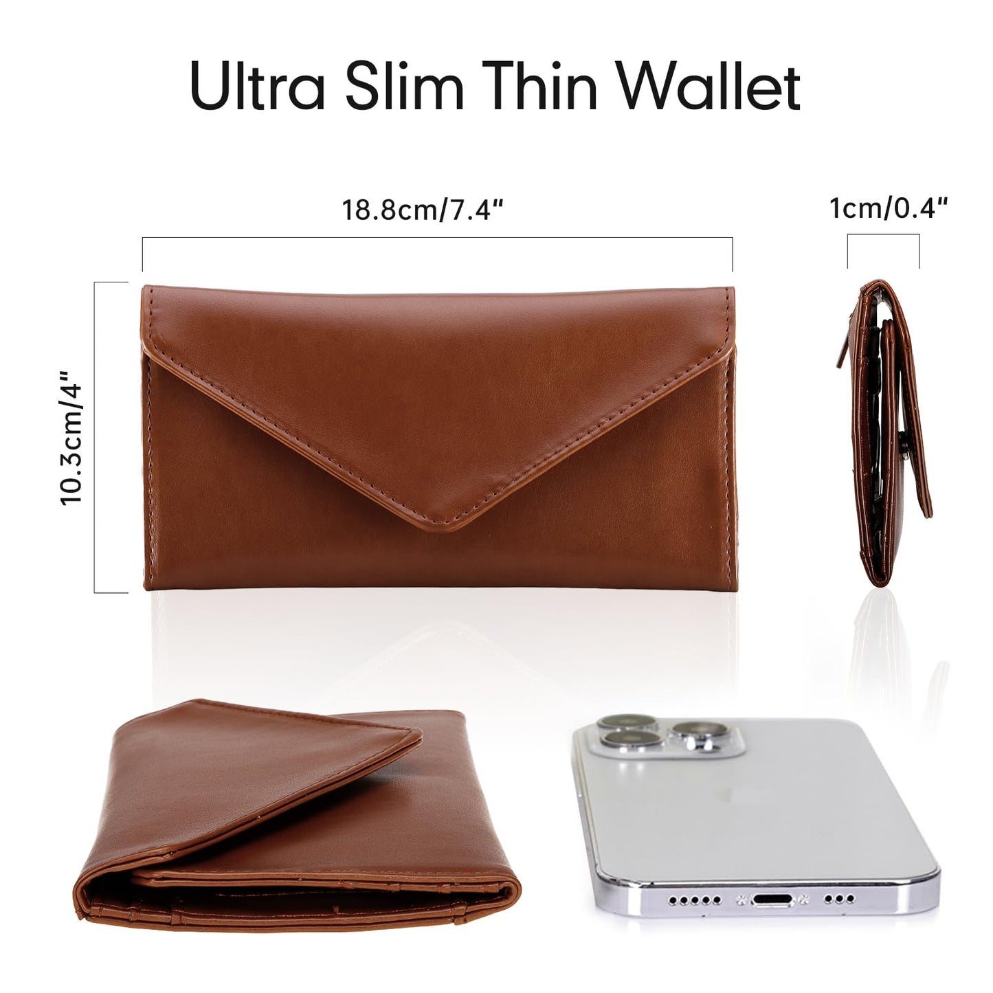 HAWEE Leather Cash Envelope Wallet, RFID Blocking Card Organizer for Women, Reusable Coin Pouch, Coffee Brown