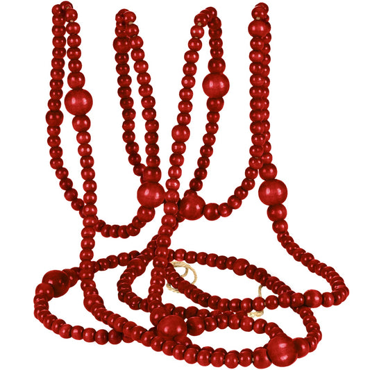 12 Feet Summer Christmas Wooden Beads Garland Round Craft Farmhouse Vintage Christmas in July Wood Bead Garlands for Xmas Supplies(Dark Red)