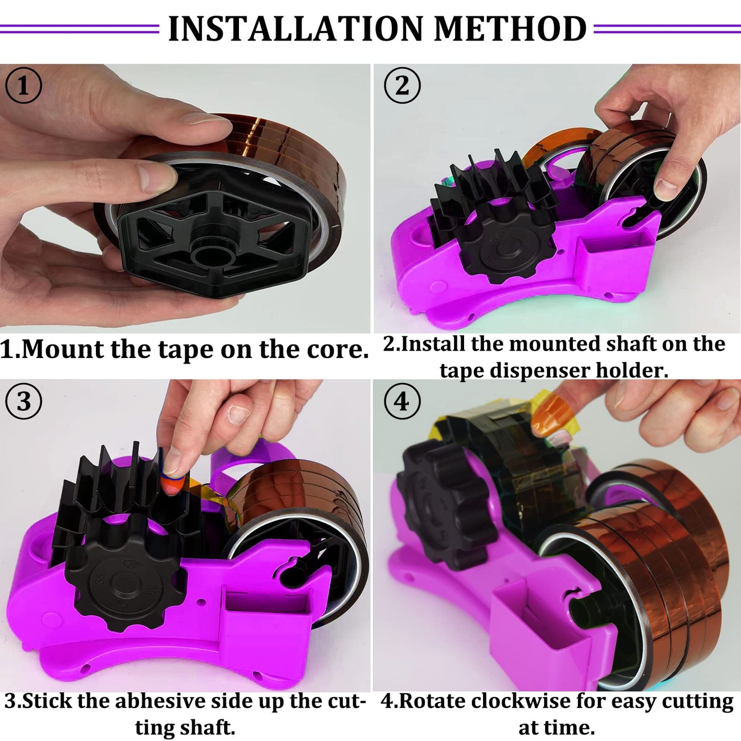 SHDSL Purple Heat Tape Dispenser- Multiple Roll Cut Heat Tape Dispenser 1" & 3" Core Double Reel Cores Sublimation for Heat Transfer Tape,Semi-Automatic Tape Dispenser with Compartment Slots