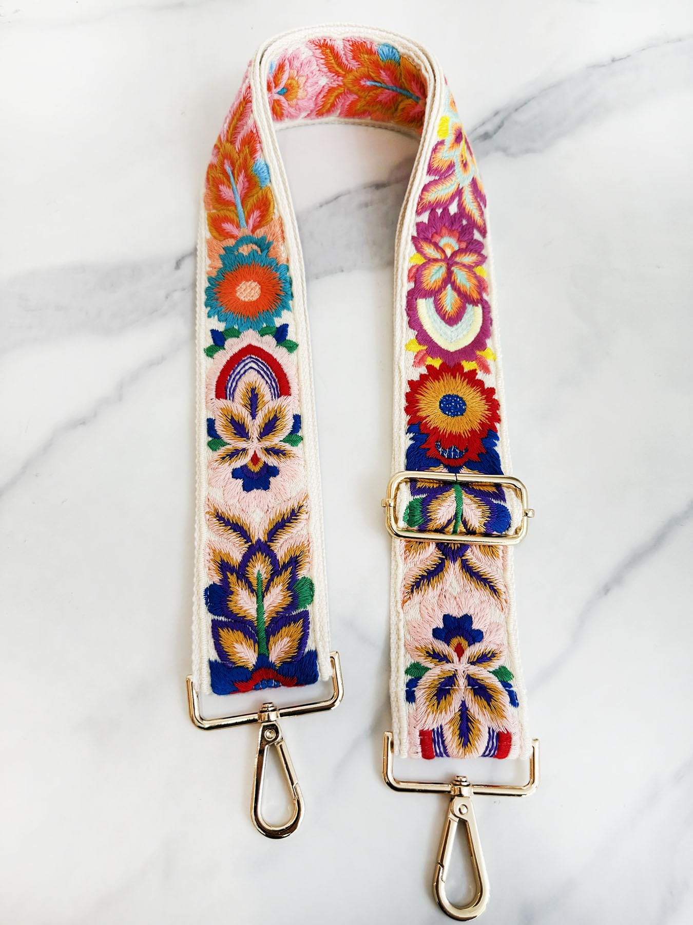 TCOMVEZ Embroidery Flower Purse Strap Replacement Crossbody for Handbags Women Guitar Strap 2 inch Wide Adjustable Bag Straps (Ivory)