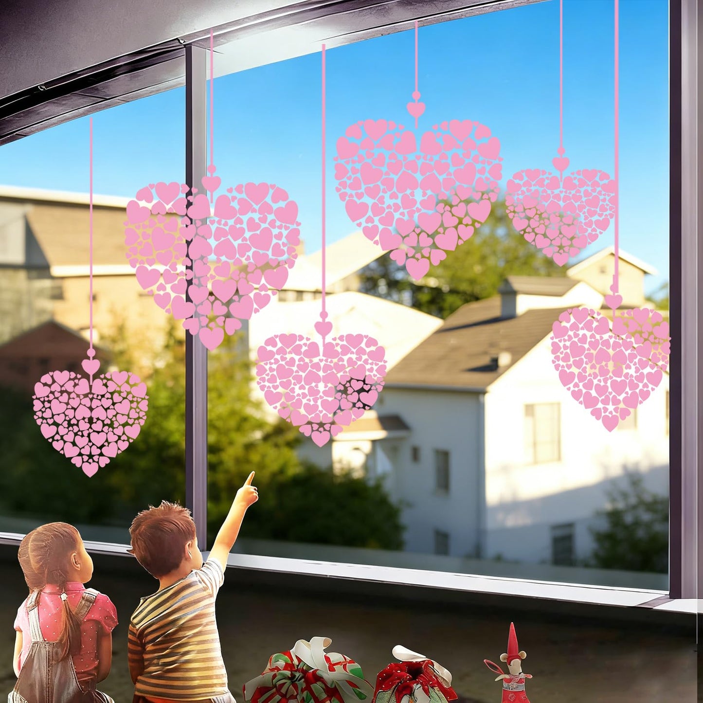 Valentines Day Window Clings,Large Red Pink Heart Window Decals, Valentine's Decorations for Kids Home School Office Classroom Party