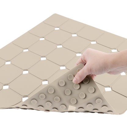 MEIMEIDE Shower Mat Non Slip 21"x21" Silicone Foldable Bath Mat with Suction Cups & Drain Holes, Odorless, Eco-Friendly & Durable, Machine Washable Shower Stall Mat for Adults, Seniors Beige