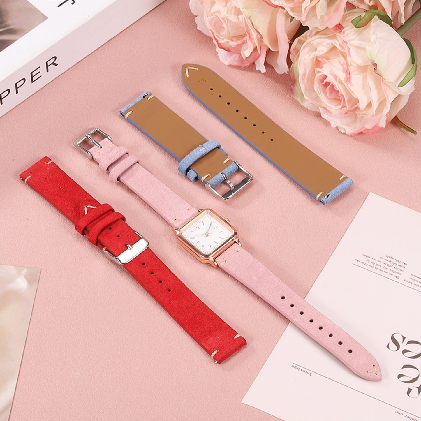 HARFINGTON Leather Watch Band 19mm Width Watch Strap Top-Grain Suede Cowhide Wrist Bands Replacement with Stainless Steel Buckle for Men Women, Light Brown