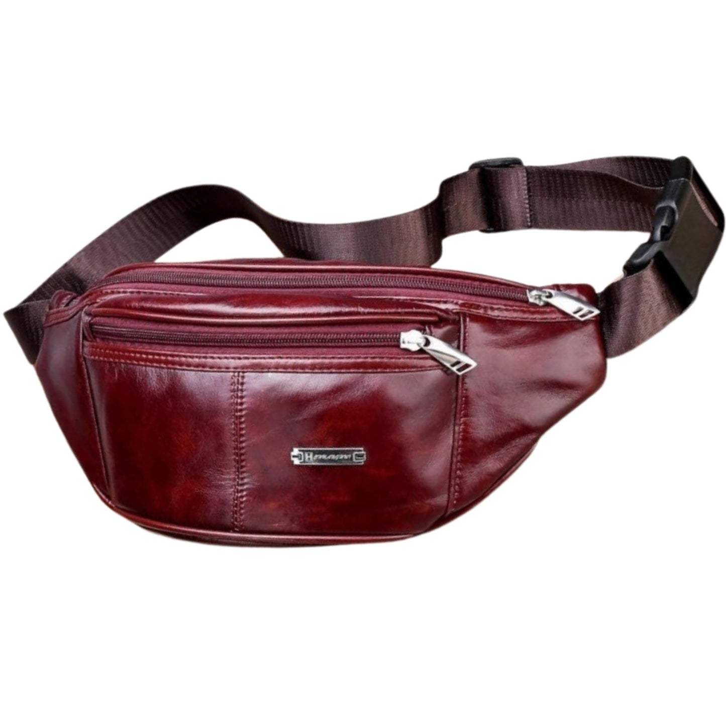 Genuine Leather Fanny Pack Bum Bag for Men – Crossbody Sling Waist Bag with 3 Pockets & Hidden Anti-Theft Pocket, Adjustable Strap, Lightweight Travel Hip Bag for Hiking, Outdoor & Daily Use (Oxblood)