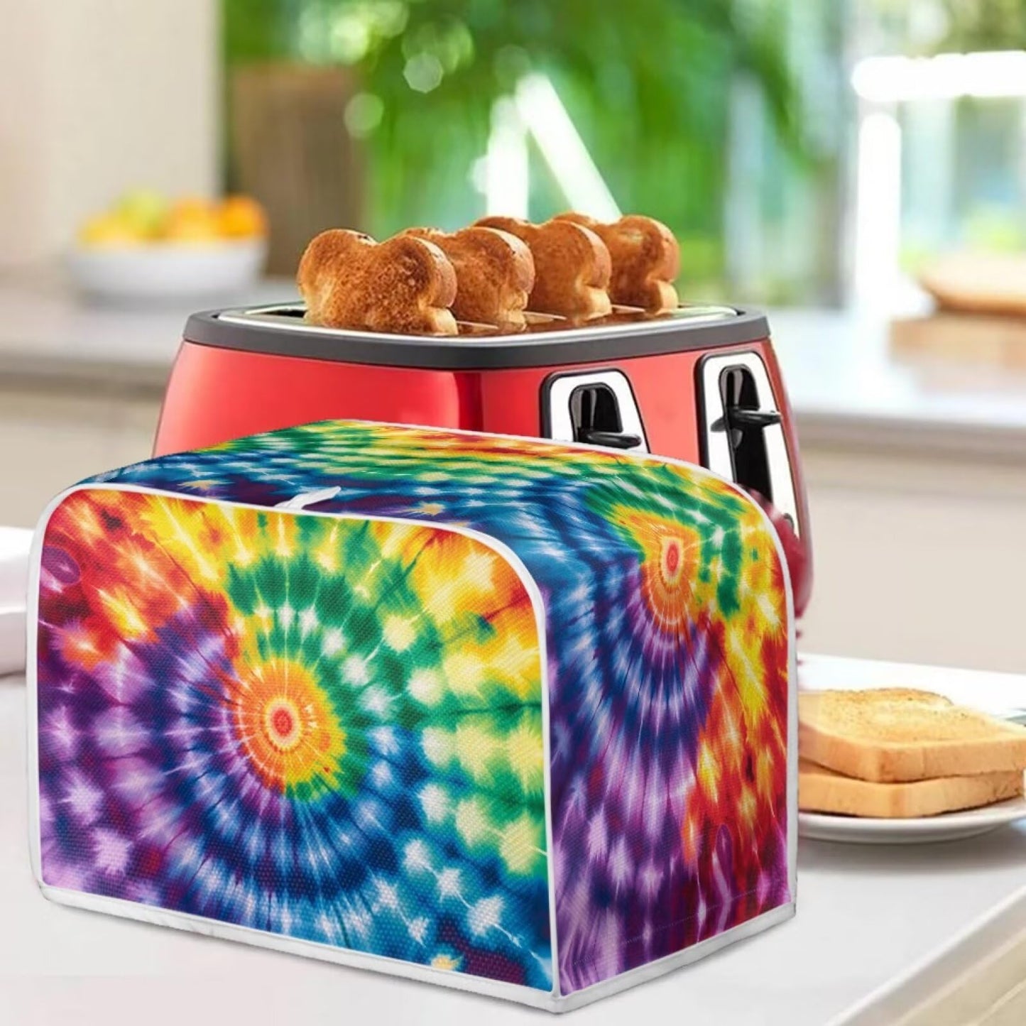 ASQVTIFE 4 Slice Toaster Covers for Kitchen Rainbow Tie Dye Dust Covers for Kitchen Appliances Bread Machine Oven Dust Cover Top Handle Design Greasy Protection Anti Sputtering