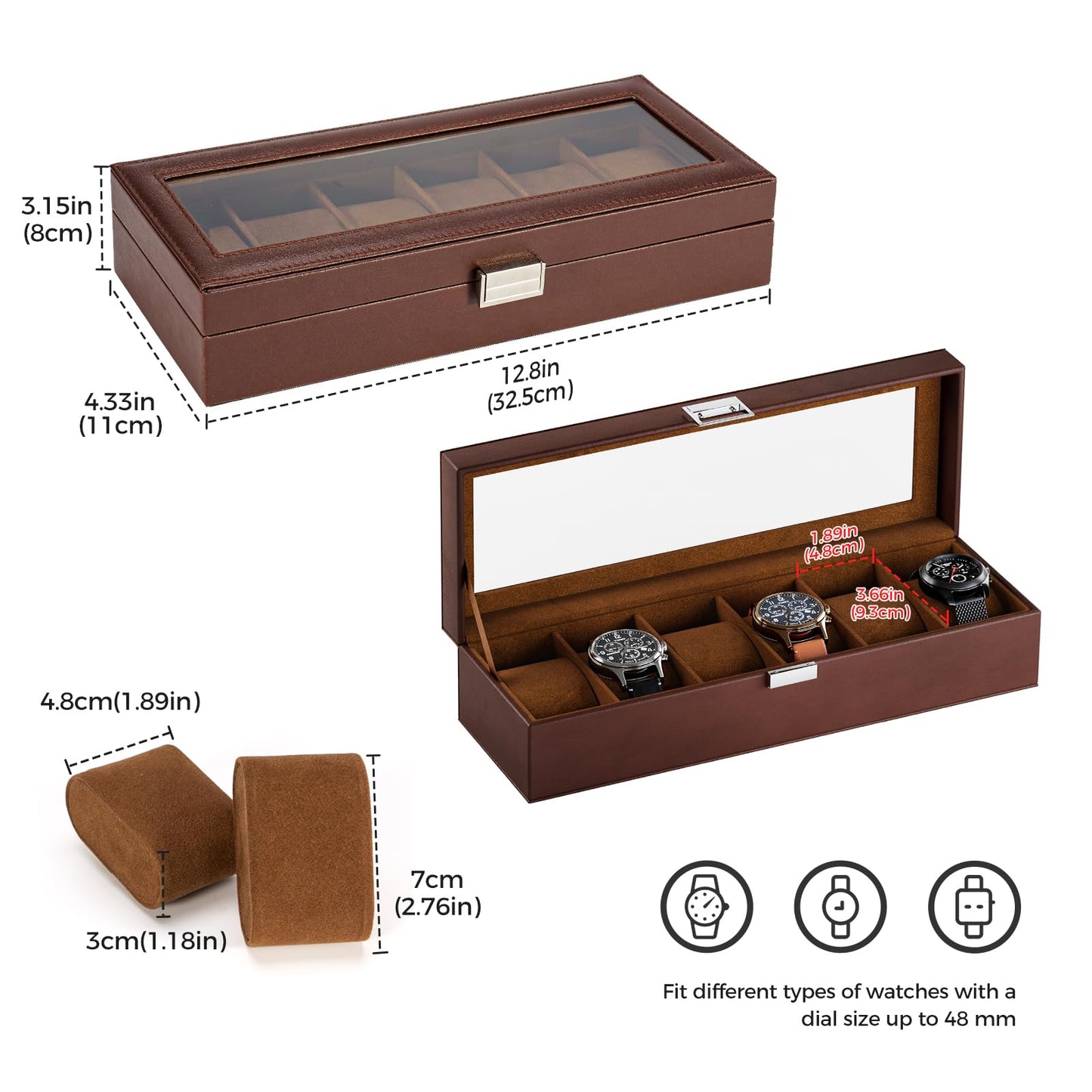 ProCase Watch Box, Fathers Day Gift for Dad, 6 Slot Mens Watch Case, Watch Storage Holder Organizer, Watch Display Case with Glass Lid, Anniversary Birthday Gifts -6 Slot, Espresso