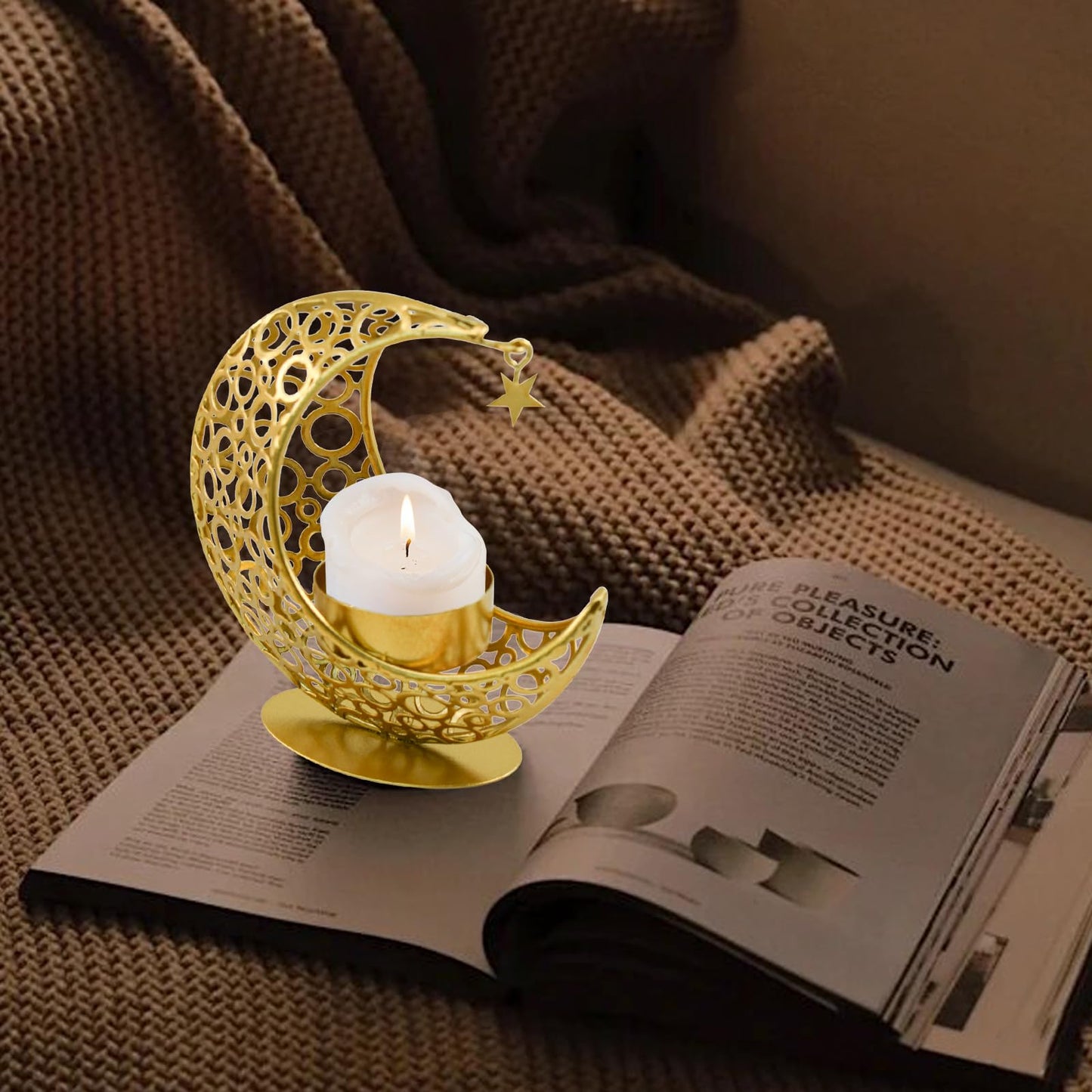 MrMrKura Moon Candle Holders Set of 2, Metal Tealight Candle Holder for Table Centerpiece Decorative Votive Candlesticks Holder for Party Home Decor (Gold)