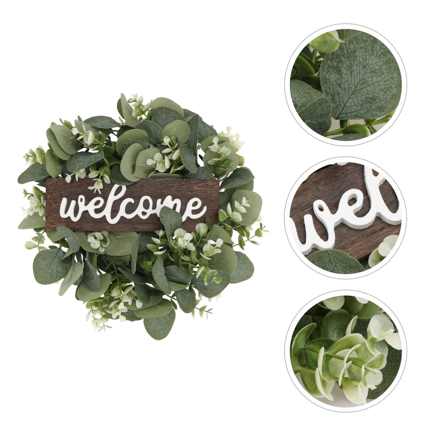 Spring Summer Garland Welcome Sign Artificial Eucalyptus Wreath Rustic Front Door Sign for Farmhouse Porch Front Door Decorations Welcome Eucalyptus Wreath