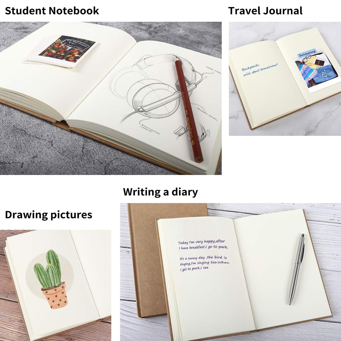 EOOUT 3pcs Blank Notebook, A5 Hardcover Sketchbook 120 Sheets 240 Pages Unlined Notebook, 100gsm Paper, 5.6 x 8.2in, Journal for Drawing, Art, Travelers Gifts, Students and Office Supplies