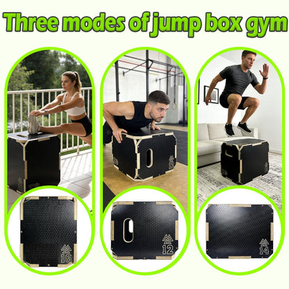 3 in 1 Non-Slip Wooden Plyometric Jump Box Adjustable Box Jumps for Home Gym Step-Ups Training