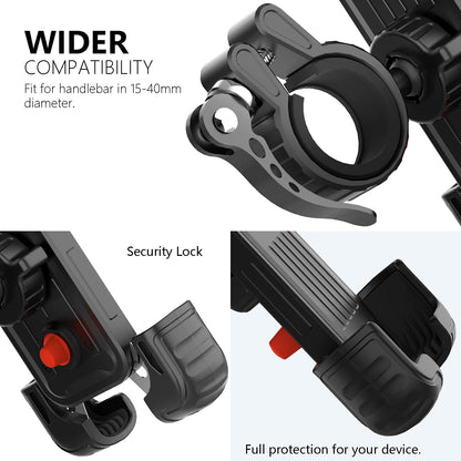 Marspeeder Bike Motorcycle Phone Mount,[Super Stable Metal] Bike Motorcycle Phone Holder with Security Lock, Bicycle Phone Mount with Soft Cushion & Adjustable Clip Compatible with 4.7''-6.8'' Phone