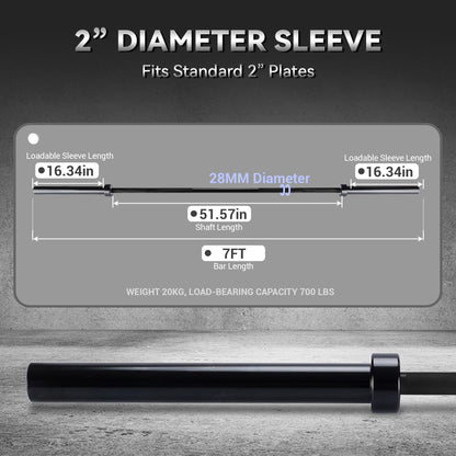 7FT/4 ft Home Gym Barbell Bar – 700LB/1500LB/500LB Capacity, Anti-Slip Knurling, Solid Steel, for Weightlifting, Strength Training