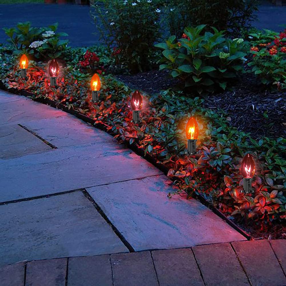 GOOTHY C9 Halloween Pathway Lights Outdoor, 19.5Ft Halloween Decorations Pathway String Lights with 10 C9 Orange and Black Stakes Lights for Walkway Yard Lawn Garden Sidewalk