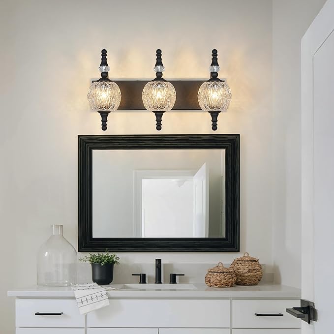 Modern Crystal Bathroom Vanity Lights Fixtures Over Mirror Black Vintage 3-Lights 20 Inch Bathroom Light Fixtures Glass Crystal Vanity Lights