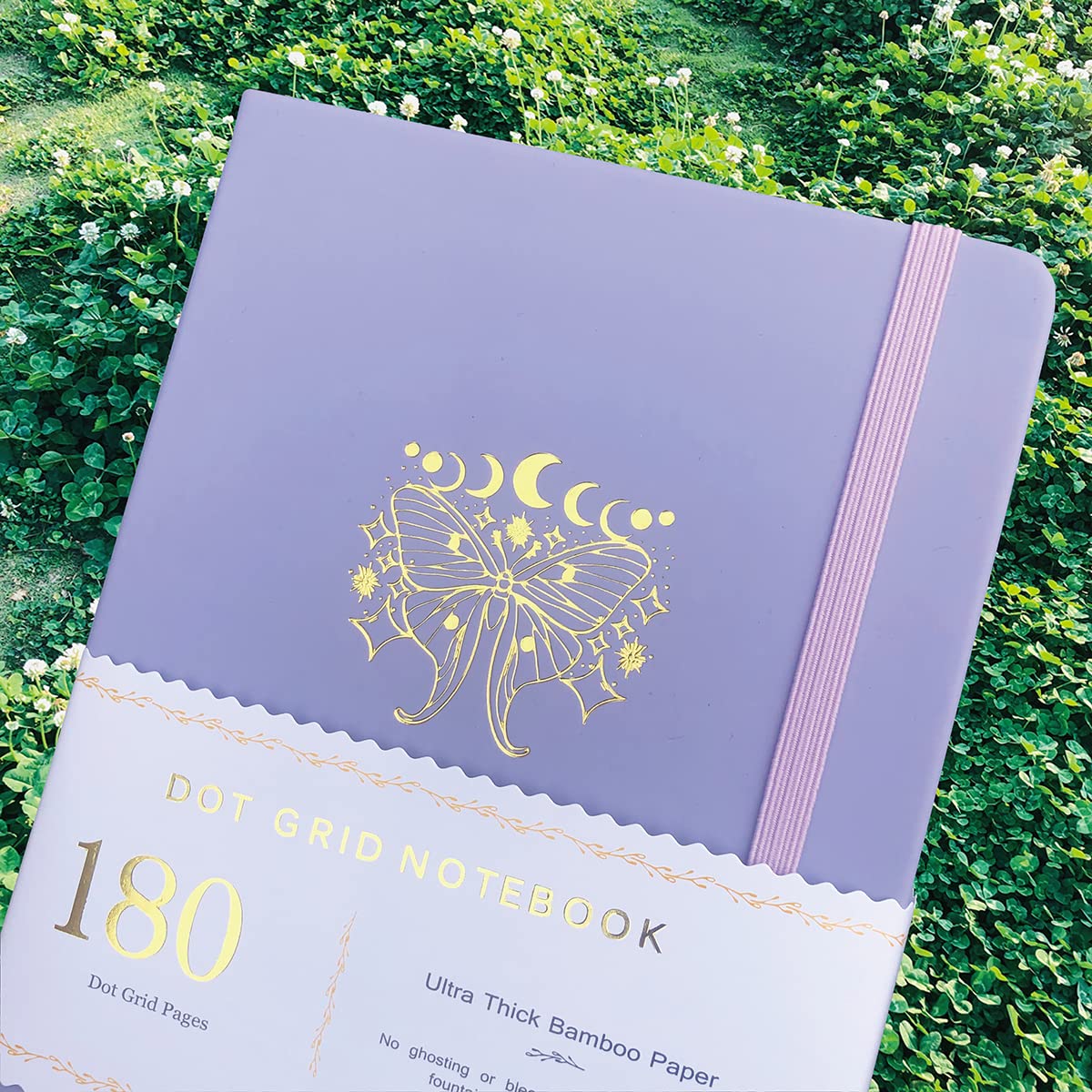 BUKE Dotted Notebook Journal 180GSM Bamboo Thick White Paper 160 Pages 5 * 5MM Dot Grid, Lay Flat Binding,Colored Silver Edges, Bookmarks and Expandable Back Pocket (BKP-5)