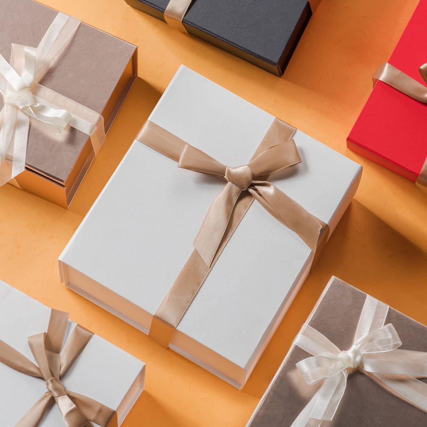 LIFELUM White Gift Box 13.85 x 8.35 x 4.45 inch Gifts Box for Bridesmaid Proposal Gifts for Wedding with Card, Ribbon, Shredded Paper Filler Shirt Boxes for Presents (1 Pcs)
