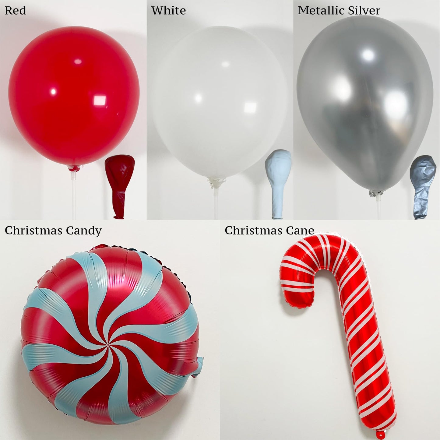 PartyXpress 135PCS Christmas Balloon Arch Garland Kit with Red White Silver Cane Candy Balloons for Xmas Party Backdrop, Holiday Birthday Decorations, Winter Garland Indoor, Snow Theme Baby Shower
